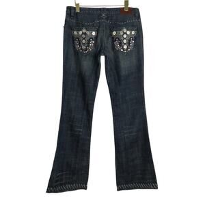 Antik Denim Low Rise Bootcut Jeans 31 Embroidered Bling Rhinestone Western